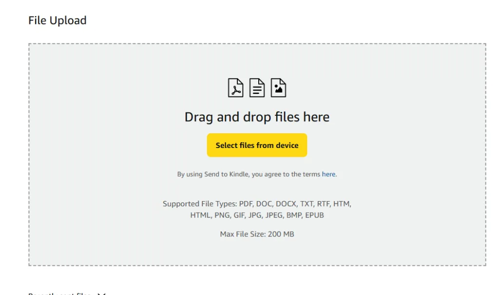 A screenshot showing the "Send to Kindle" interface