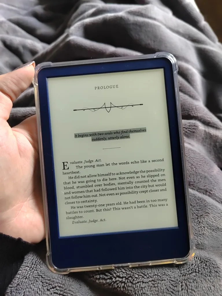 A photo of a kindle with a book open to illustrate the section with what the object looks like