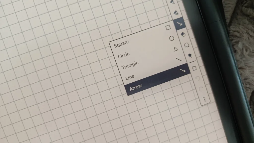A photo of a kindle scribe open and all the shapes you can make automatically