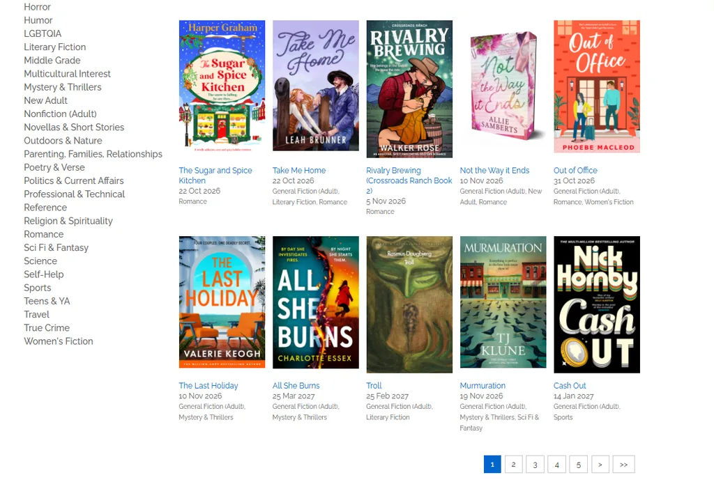 A screenshot of NetGalley's website, showing the books available to request an e-ARC of, the first page of the "most requested" books