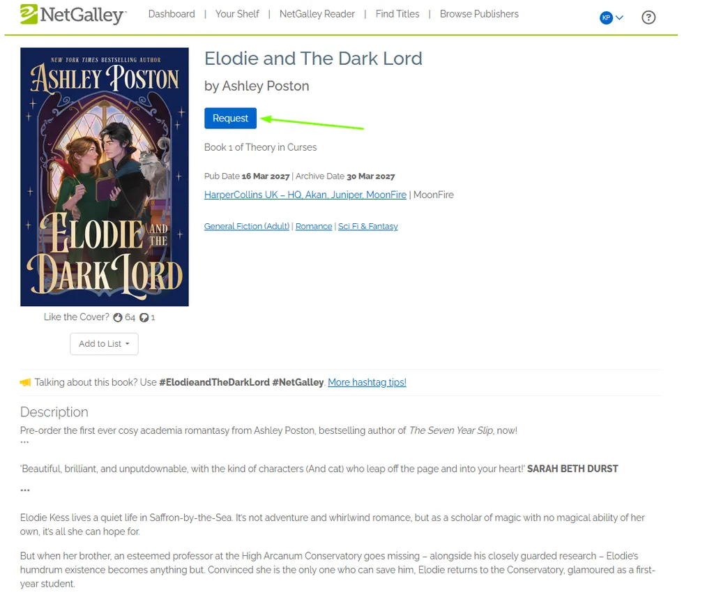 A screenshot of NetGalley showing what the requesting interface looks like
