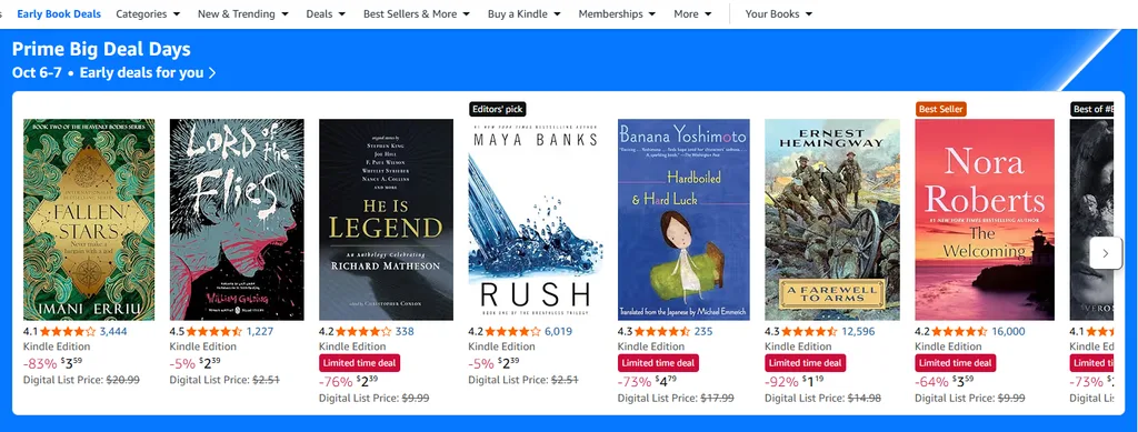 A screenshot of the Kindle Deals page